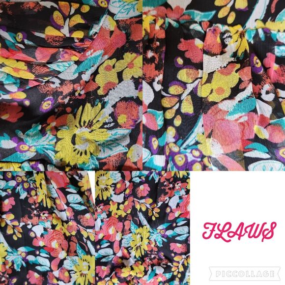 Rampage Black Yellow Pink Floral Sleeveless Sweetheart Babydoll Mini Dress Sz 9 - Picture 7 of 10